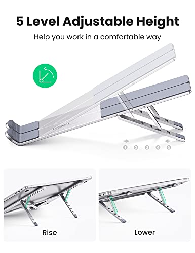 UGREEN Soporte para Laptop, Aluminum Soporte Portátil, Plegable y 5 Altura Ajustable Laptop Soporte de Ventilado con Altura Ergonómica para Portátiles y Tabletas de 8-17.3pulgadas